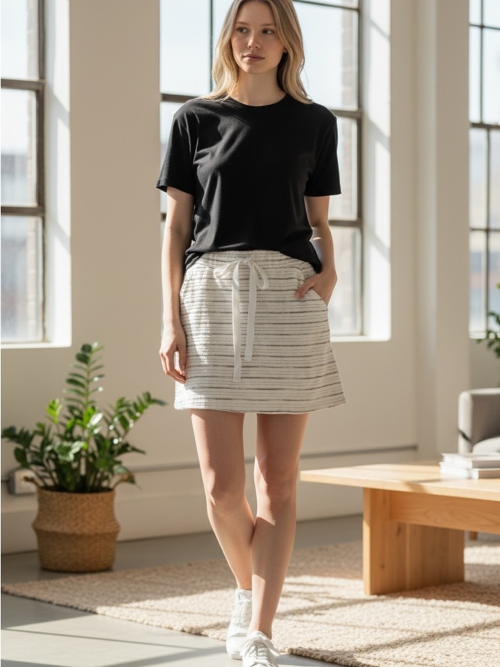 Loft Skirt Cream and Brown with Textured Drawstring Size Medium - Picture 5 of 8